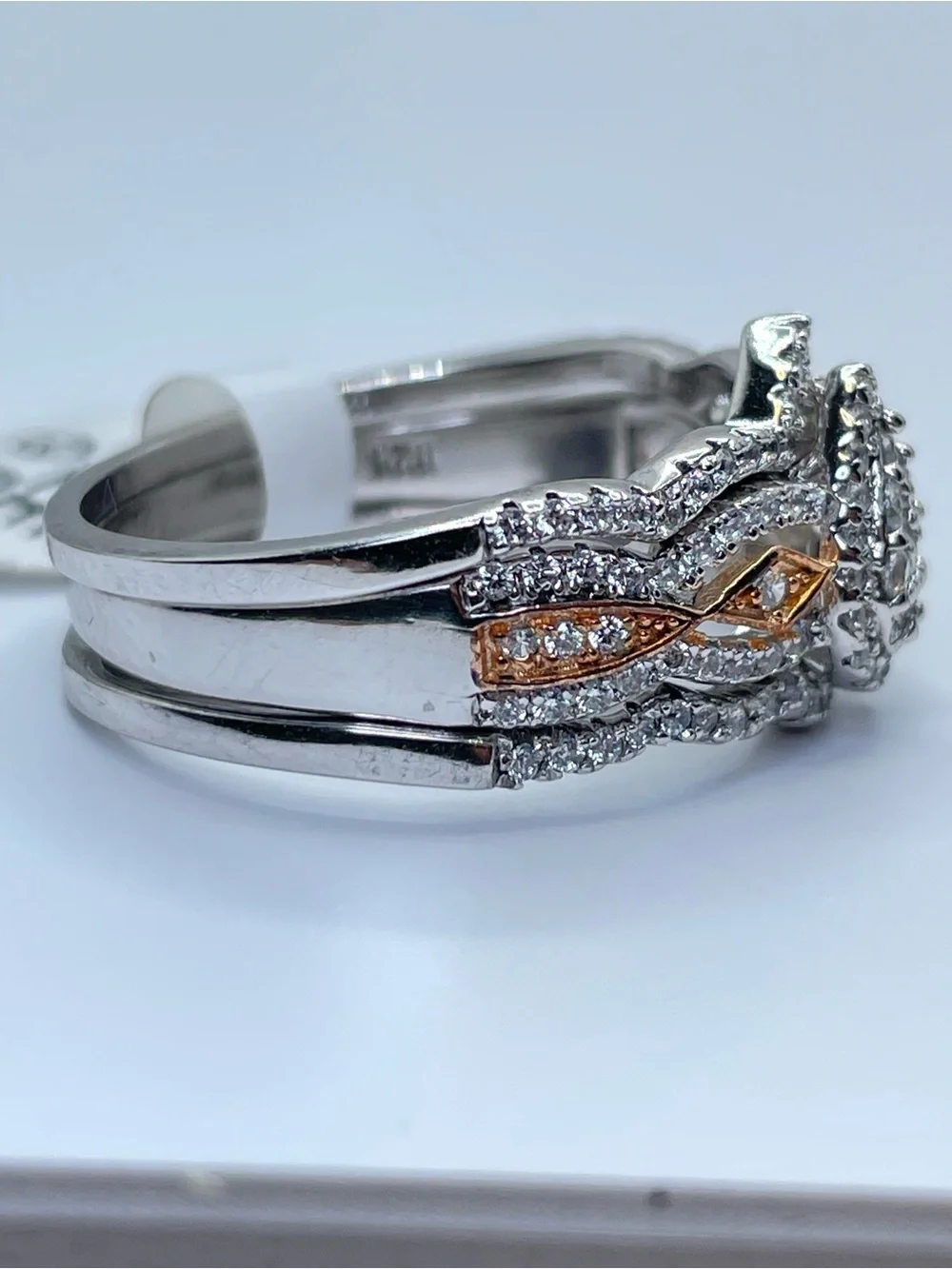 925 Sterling Silver Diamond Engagement Bridal Wedding 3 Band Ring Set 9.5